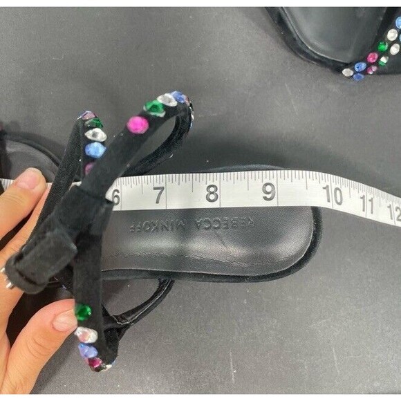 Rebecca Minkoff Black Suede Nanine Rhinestone Strappy Ankle Heel Sandals 7.5 EUC - Picture 13 of 14